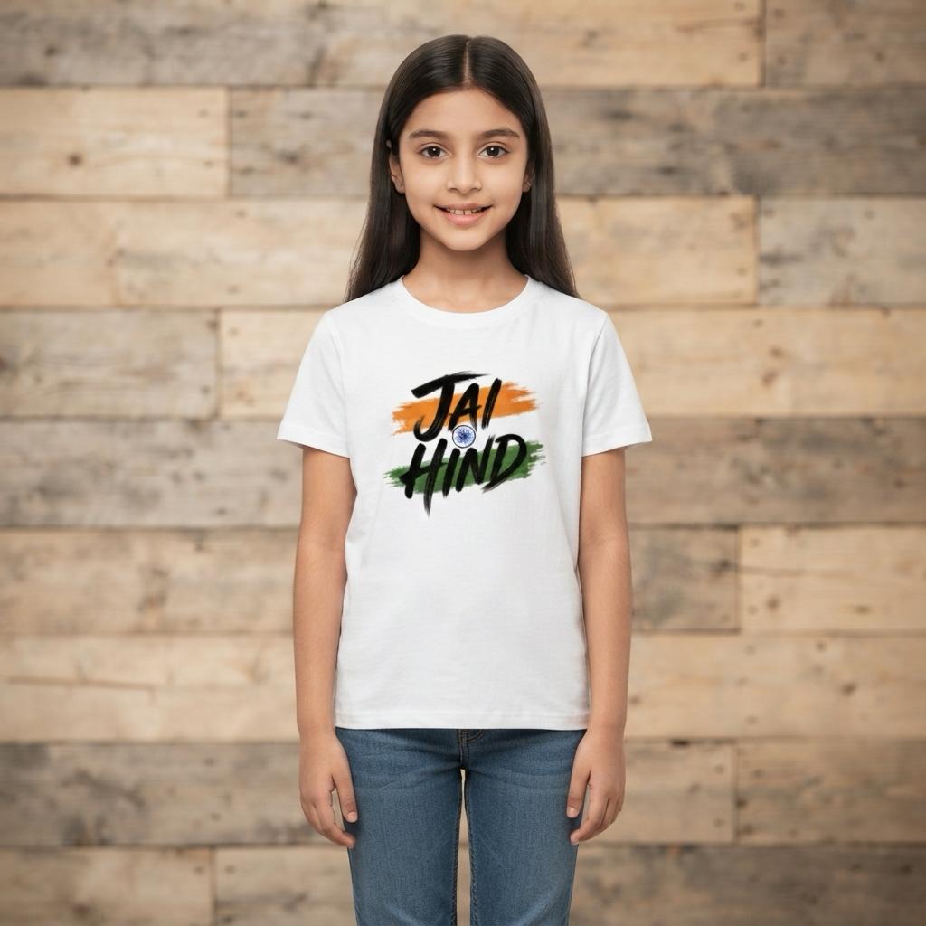 Girls Jai Hind T-Shirt - White